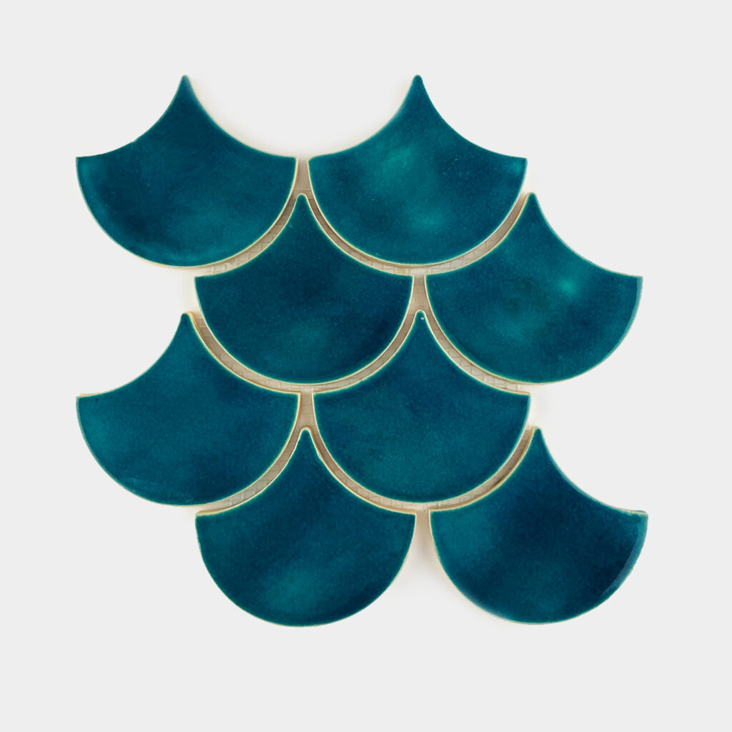 Ceramic Mosaic Tiles Fish Scale - Petrol Blue Color