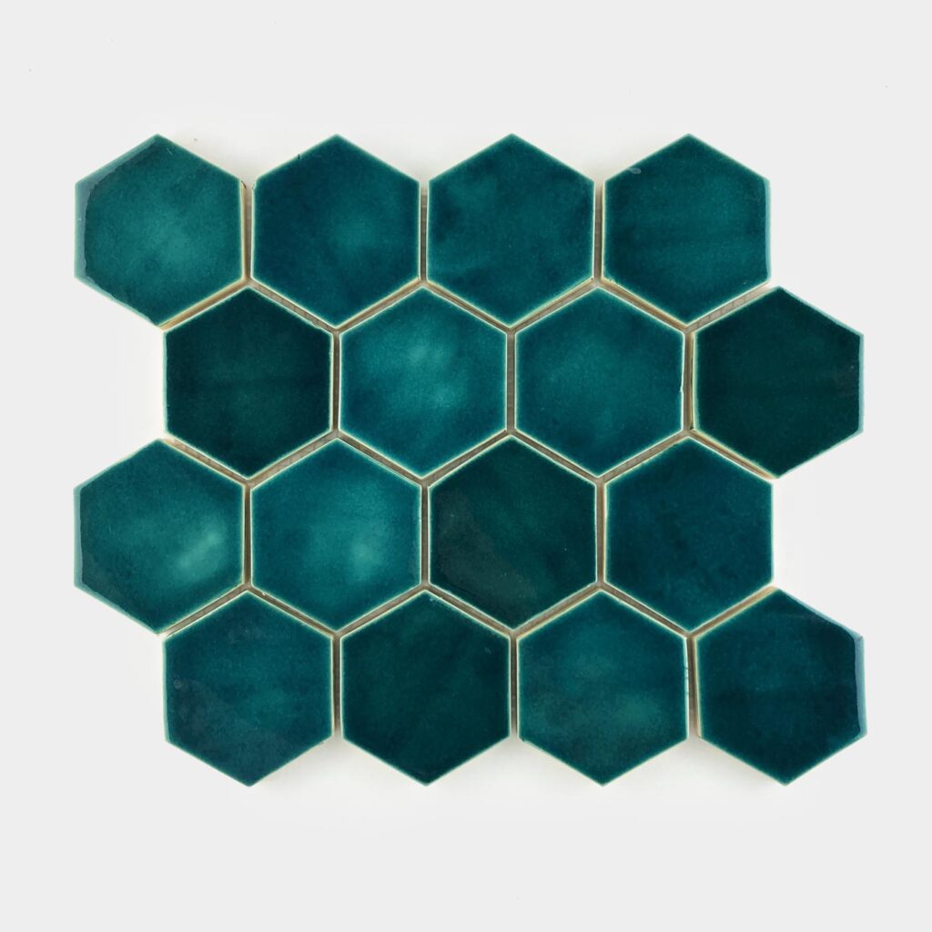 Ceramic Mosaic Hexagon Tiles - Blue Green Color