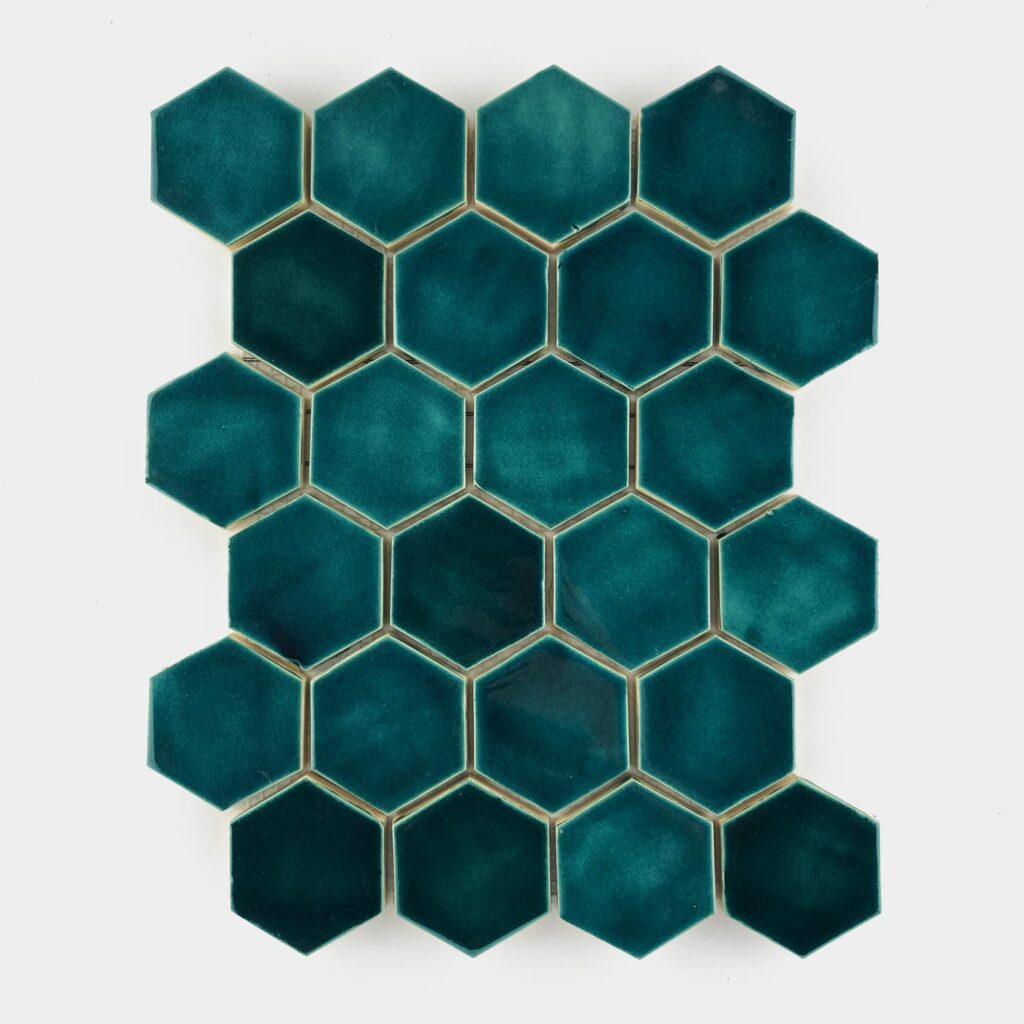 Ceramic Mosaic Hexagon Tiles - Blue Green Color